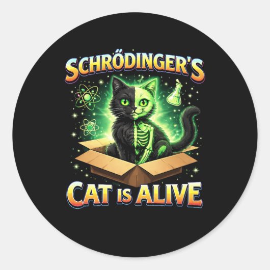 Schrödinger’s Curious Cat Ronde Sticker (Voorkant)