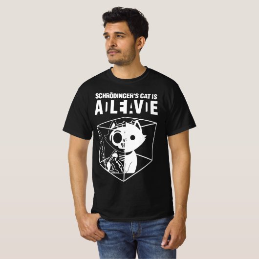 Schrodingerkat, funny Science Cat Dead en Aliv T-shirt (Voorkant volledig)