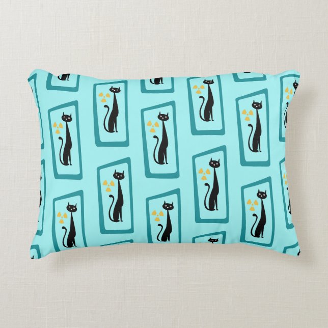 Schrödinger's Cat Mid Century Modern bord blauw Accent Kussen (Voorkant)