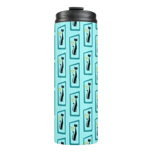 Schrödinger's Cat Mid Century Modern bord blauw Thermosbeker (Voorkant)