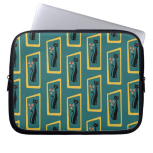 Schrödinger's Cat Mid Century Modern donkerblauw Laptop Sleeve