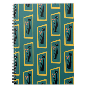 Schrödinger's Cat Mid Century Modern donkerblauw Notitieboek