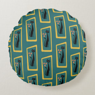 Schrödinger's Cat Mid Century Modern donkerblauw Rond Kussen