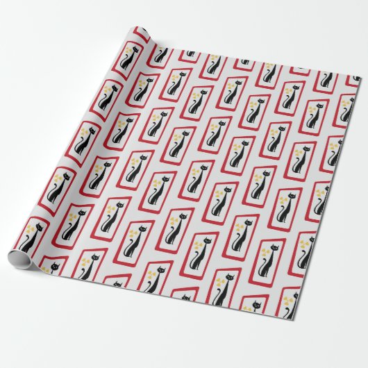 Schrödinger's Cat Mid Century Modern rood Cadeaupapier (Uitgerold)