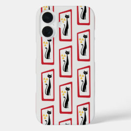 Schrödinger's Cat Mid Century Modern rood iPhone 16 Hoesje