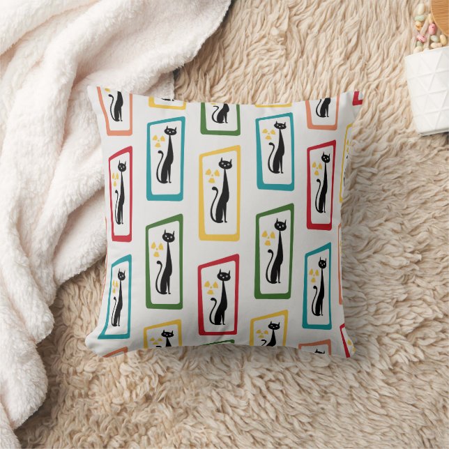 Schrödinger's Cat Mid Century Modern veelkleurig Kussen (Deken)