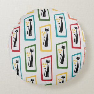 Schrödinger's Cat Mid Century Modern veelkleurig Rond Kussen