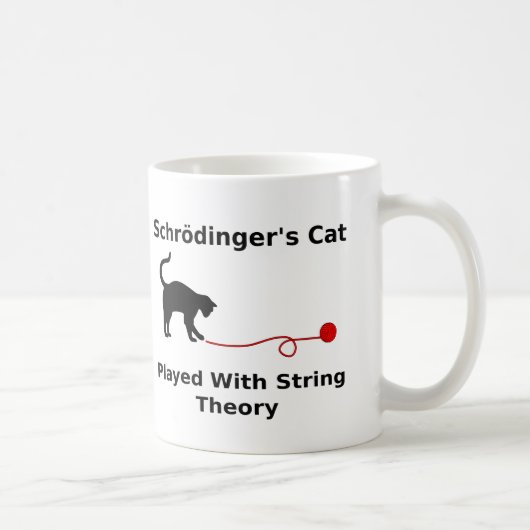 Schrödinger's kat geplakt met tekenreektheorie koffiemok (Rechts)