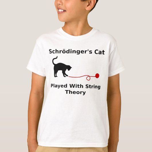 Schrödinger's kat geplakt met tekenreektheorie t-shirt (Voorkant)