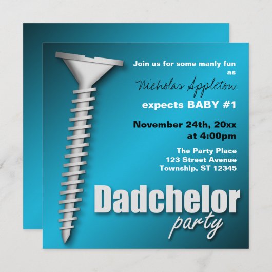 Schroef(d) Blauwe Dadchelor Feestuitnodigingen Kaart (Voorkant / Achterkant)