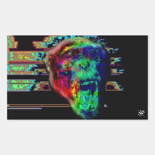 Schroef psychedelische chimp v2 rechthoekige sticker (Voorkant)