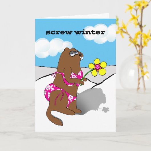 Schroef Winter, Grappige Groundhog Day, Bikini Cla Kaart (Gele Bloem)
