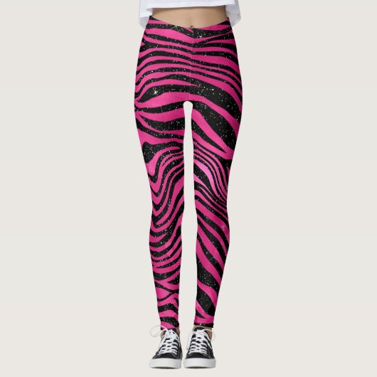 Schroefbandjes voor schitterende roze en zwarte gl leggings (Voorkant)