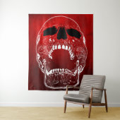 Schroefbare schedel op rood - schedels wandkleed (In situ)