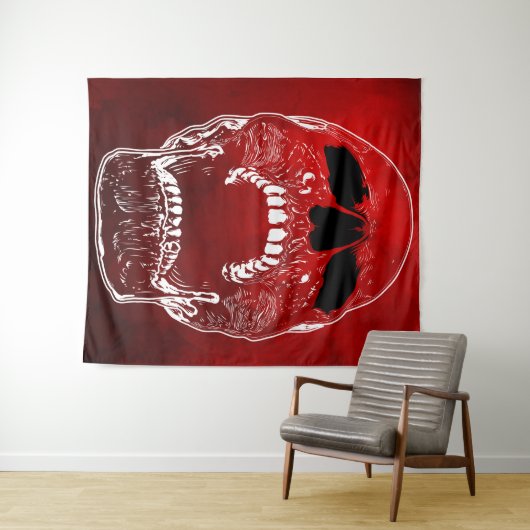 Schroefbare schedel op rood - schedels wandkleed (In Situ (horizontaal))