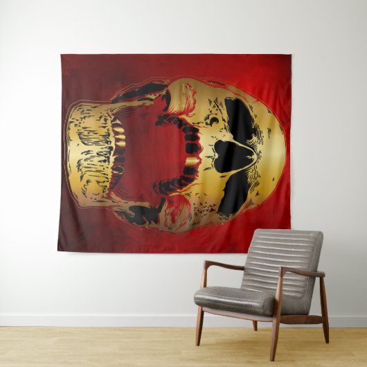 Schroefbare schedel op rood - schedels wandkleed (In Situ (horizontaal))