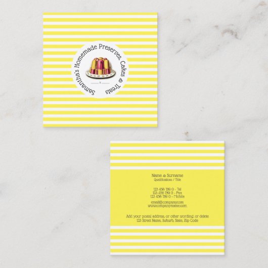 Schroefblad op gele witte strepen vierkante visitekaartje (Voorkant / Achterkant)