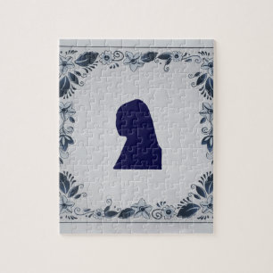 Schroefblauw tegelmeisje met een parel legpuzzel