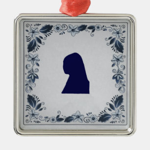 Schroefblauw tegelmeisje met een parel metalen ornament