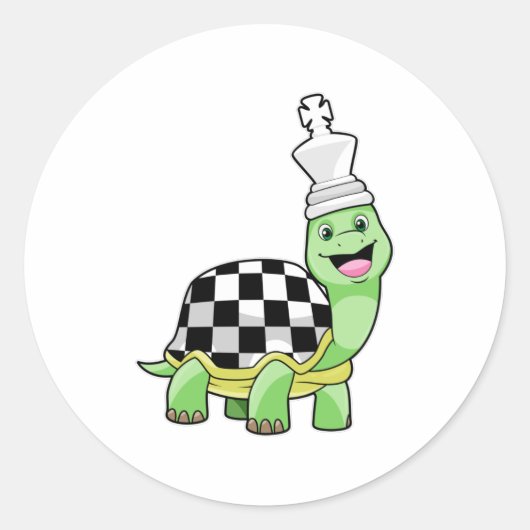 Schroefschildpad met schaakbord en koning ronde sticker (Voorkant)