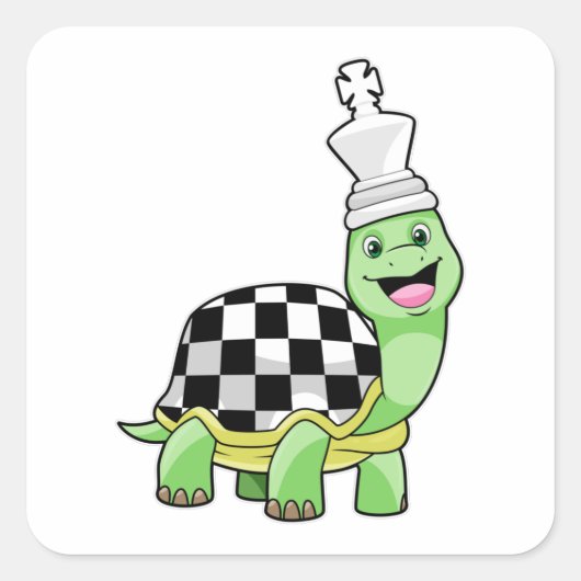 Schroefschildpad met schaakbord en koning vierkante sticker (Voorkant)