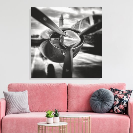 Schroefschroef voor vliegtuigen: zwart en wit canvas afdruk (Insitu (Woonkamer))