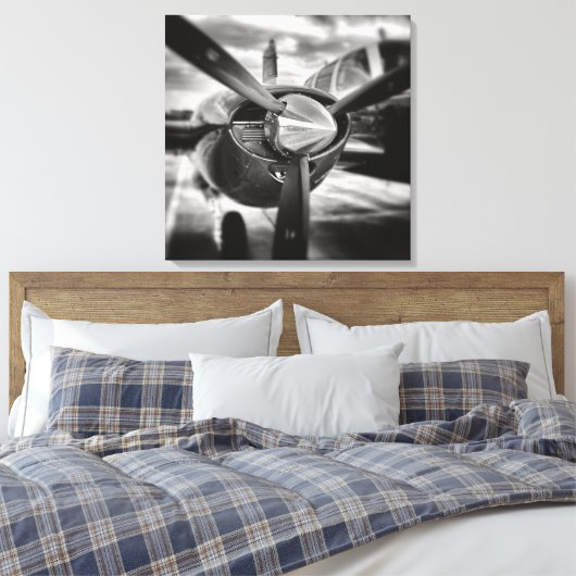 Schroefschroef voor vliegtuigen: zwart en wit canvas afdruk (Insitu (Slaapkamer))