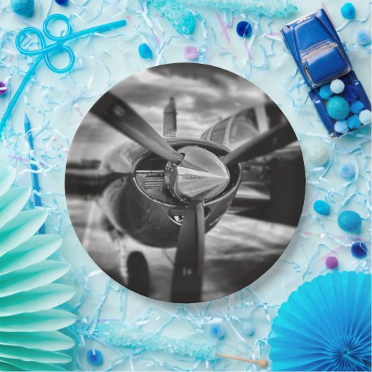 Schroefschroef voor vliegtuigen: zwart en wit papieren bordje (Feest)