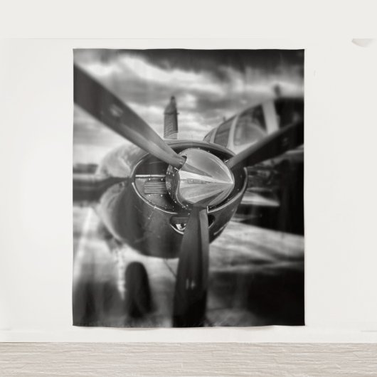 Schroefschroef voor vliegtuigen: zwart en wit wandkleed (Voorkant)