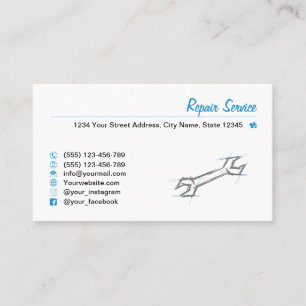 Schroefsleutel, met de hand getrokken. Reparatiese Visitekaartje