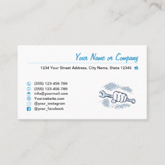 Schroefsleutel, met de hand getrokken. Reparatiese Visitekaartje