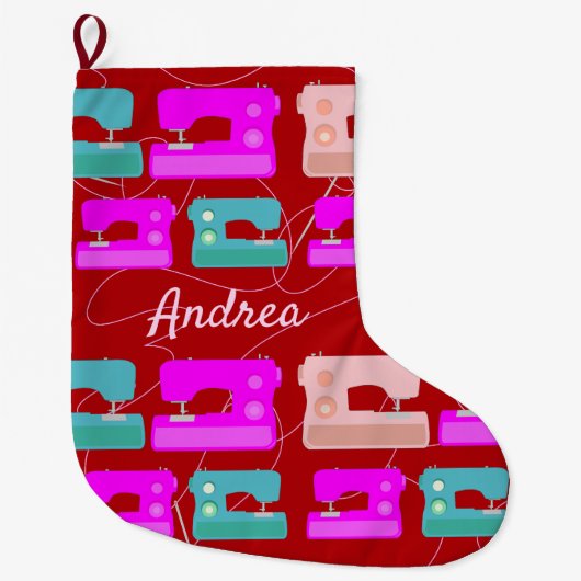 Schroefvormig loopnaaimachinepatroon grote kerstsok (Voorkant)