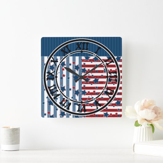 Schroefvormig patroon in rode en blauwe tinten wer vierkante klok (Huis)