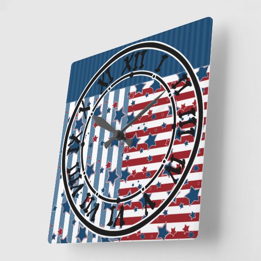 Schroefvormig patroon in rode en blauwe tinten wer vierkante klok (Hoek)