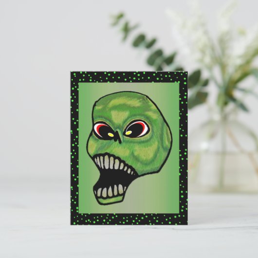 Schroefvormig schouwspel groene schedel briefkaart (Staand voorkant)