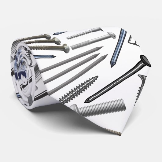 Schroeven en nagels x4 Wit BG Stropdas (Opgerold)