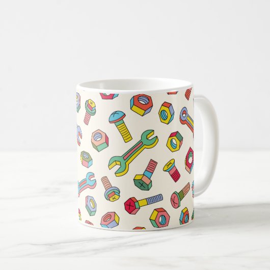 Schroeven en schroeven naadloos patroon koffiemok (Voorkant rechts)