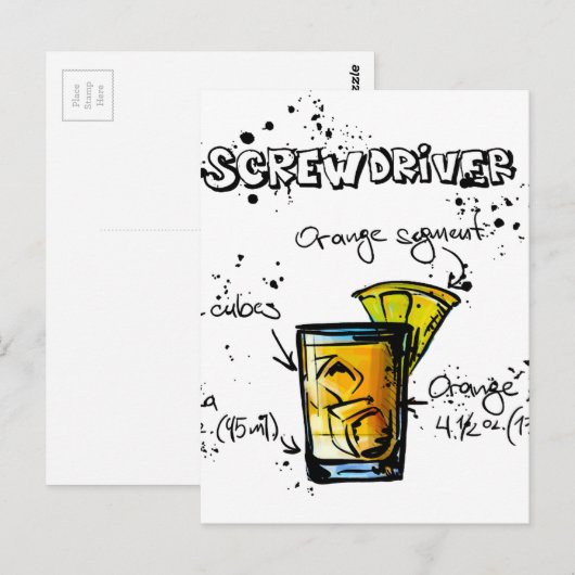 schroevendraaier Cocktail Recipe Briefkaart (Voorkant / Achterkant)