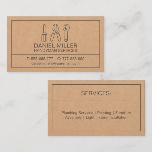 Schroevendraaier Draadsnijder Steeksleutel Handyma Visitekaartje (Voorkant / Achterkant)