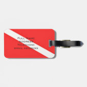 SCHUBA DIVER, DIEPT IN DIEPE WATEREN. SCUBA BAGAGELABEL (Achterkant horizontaal)