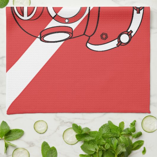 SCHUBA DIVER HELMET RED WHITE DIVERS FLAG GIFT THEEDOEK (Gevouwen)