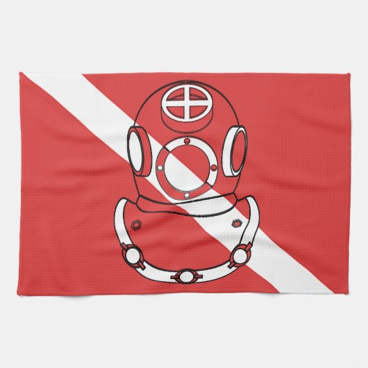 SCHUBA DIVER HELMET RED WHITE DIVERS FLAG GIFT THEEDOEK (Horizontaal)