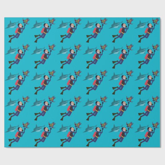 SCHUBA DIVER SWIMMING MET SHARKS EN TURTLE WRAPPI CADEAUPAPIER (Vlak)
