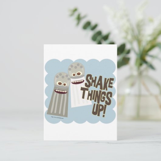 Schud de dingen op! briefkaart (Staand voorkant)