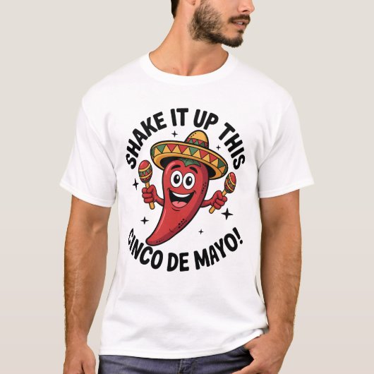 Schud het op deze Cinco de Mayo! Rode chilipeper T-shirt (Voorkant)