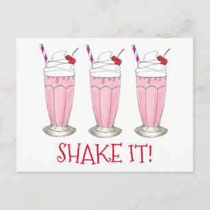 Schud het! Roze aardbei Ice Cream Shop Milkshake Briefkaart