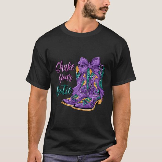 Schud je Bootie Mardi Gras Cowboy Boot Mardi Gra T-shirt (Voorkant)