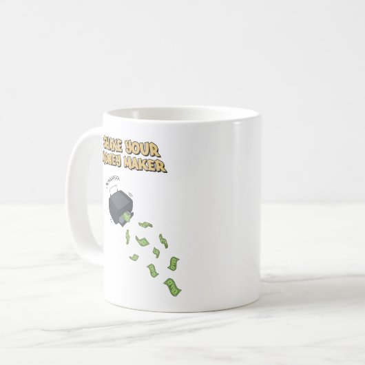 Schud je geld. koffiemok (Voorkant links)