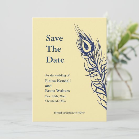 Schud je staartveren Sparen de Datum geel Save The Date (Staand voorkant)