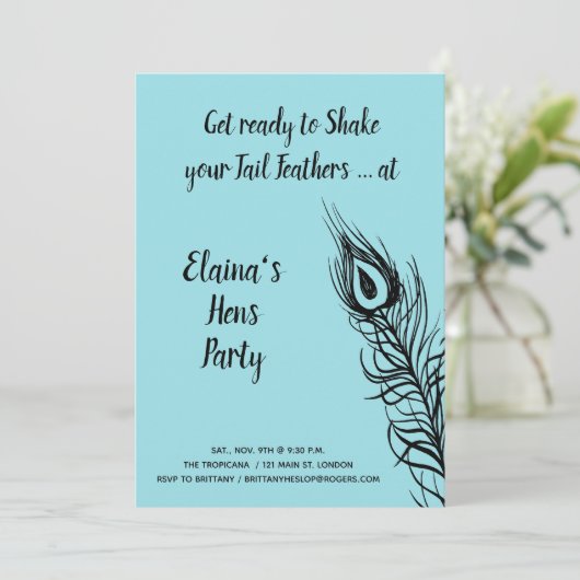 Schud je Tail Feathers Hens Party turquoise Kaart (Staand voorkant)